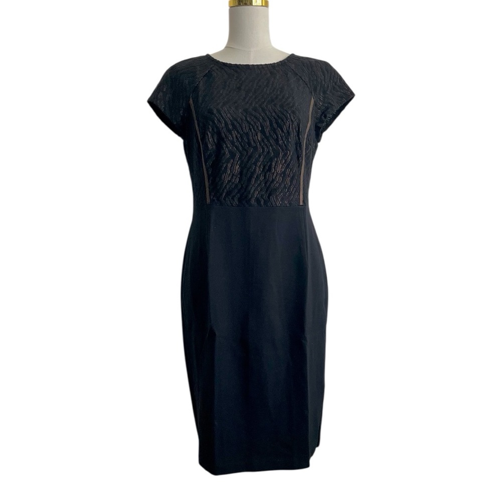 Lafayette 148 NY Women’s Black Sheath Midi Dress with Dolman Sleeves Sz 6